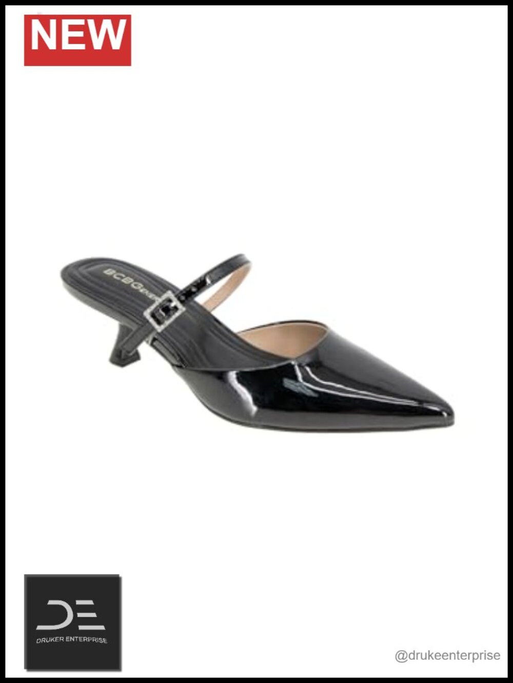 Kitten Heel Rhinestone Mini Buckle Padded Footbed Pointed Toe Pull-On
